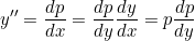 \small y''=\frac{dp}{dx}=\frac{dp}{dy}\frac{dy}{dx}=p\frac{dp}{dy}